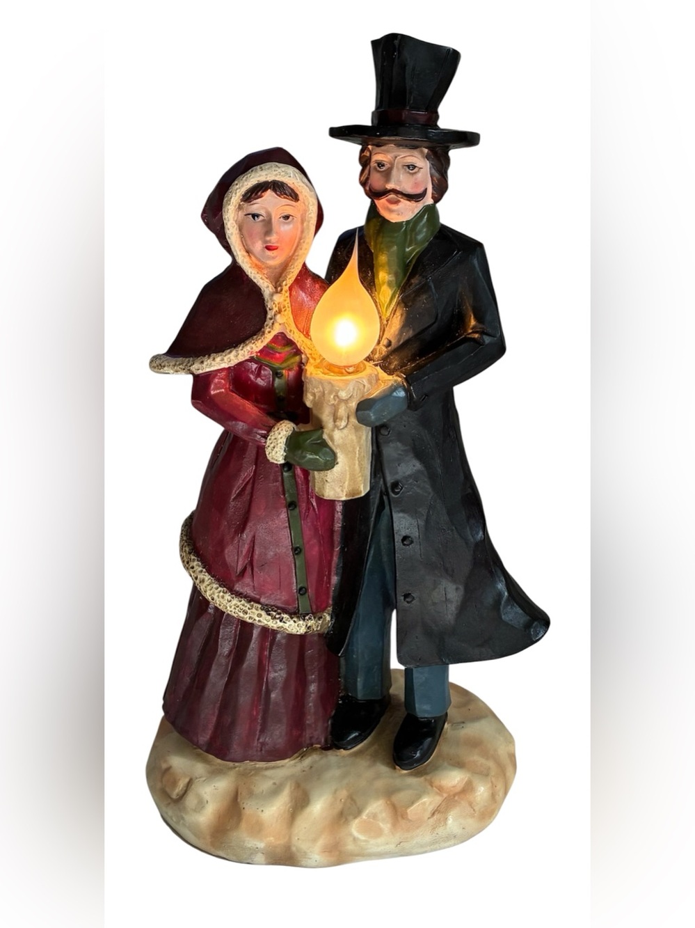 VINTAGE CHRISTMAS CAROLLING COUPLE LIGHT UP VICTORIAN HOLIDAY POLYRESIN